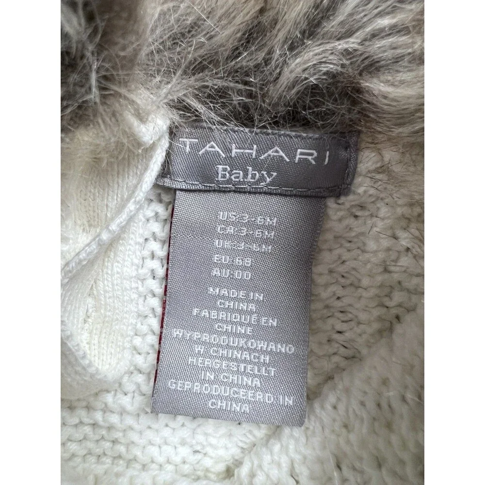 Tahari 3-6 M‎ White Knit Sweater Dress Faux Fur Collar Nordic Soft & Cozy Winter